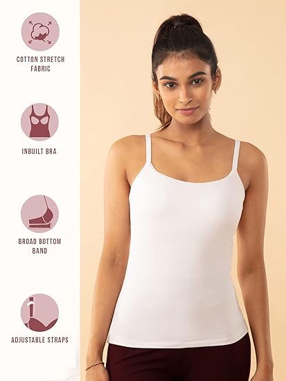 NYKD Cotton Everyday Bramisole for Women In-Built Bra, Padded & Moulded Cups, Adjustable Straps – NYC003